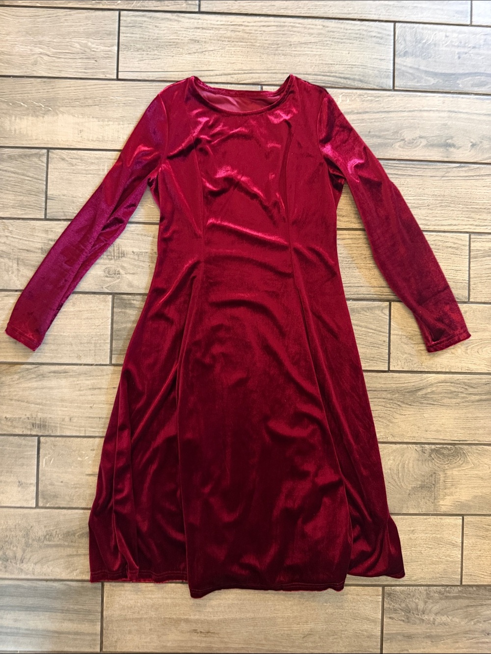 SHEIN Red Long Sleeve Velvet Fit-and-Flare Dress